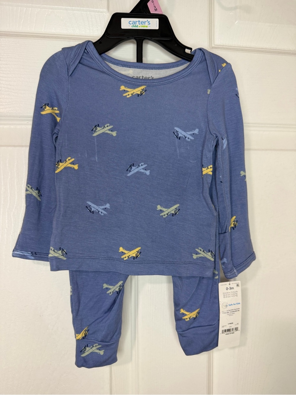 Carter's Blue Airplane Print Pajama Set with Yellow Accents